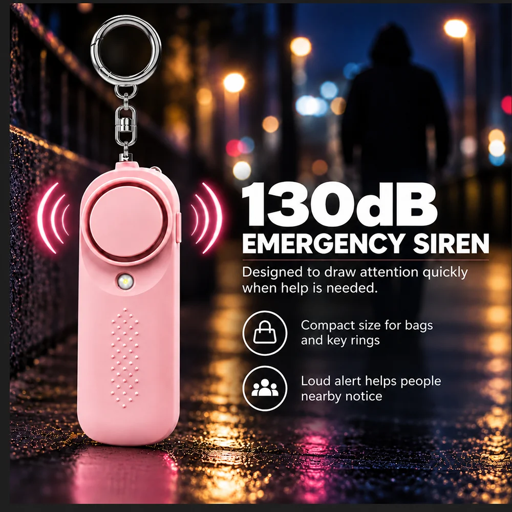 130dB Pink Loud Safety Alarm Keychain, Emergency Siren Pull Pin LED Flashlight, Self Defense Tool For Women Running