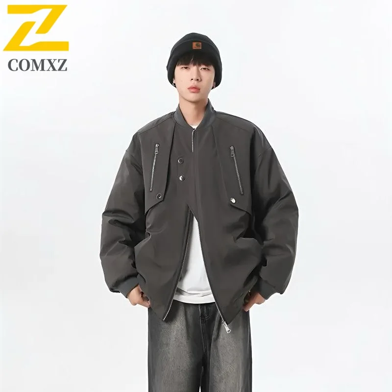 

COMXZ Stand Collar Men Jacket American Fashion Motorcycle Coat Leisure Everyday Wear Light Wind Resistant Autumn New Apparel