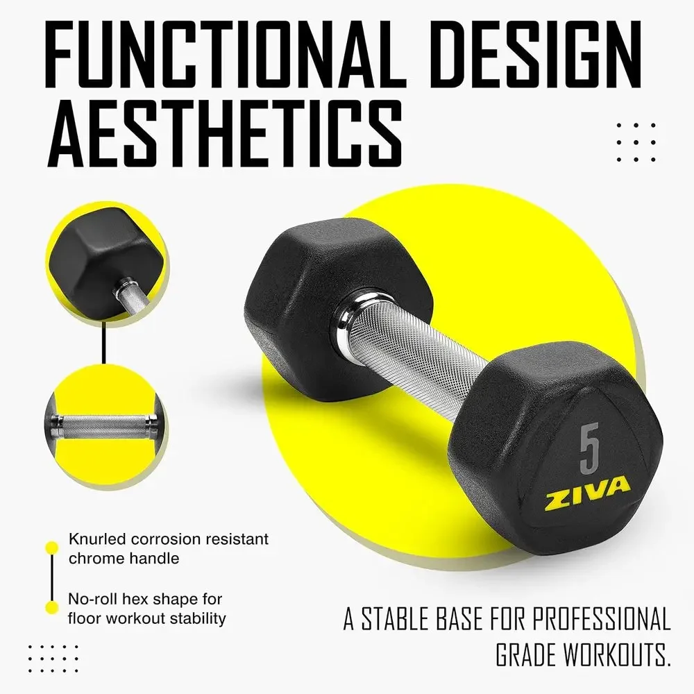 دمبل سداسية من الدرجة التجارية - مطلية بالمطاط لتدريب القوة واستخدام صالة الألعاب الرياضية المنزلية (25-50 رطلاً، تباع في أزواج)