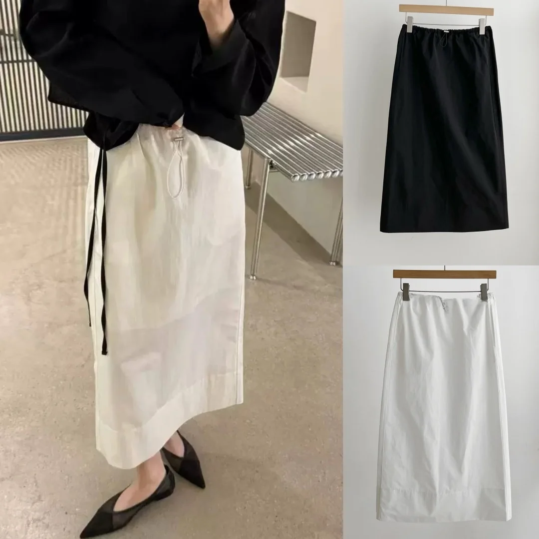 

Свободная длинная юбка трапециевидной формы с эластичной резинкой на талии и разрезом для женщин, корейская повседневная рабочая одежда, ветер, осень, новое поступление