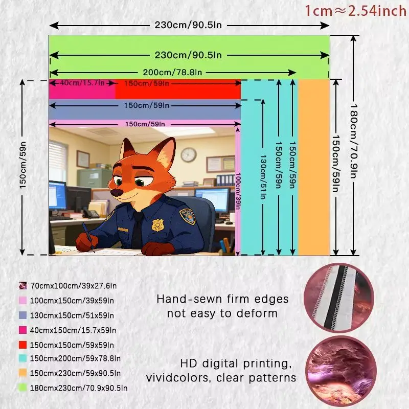 1PC Zootopia Nick Wilde Fox Polizei Wandteppich Moderne Cartoon Anime Wand Kunst Polyester Dekor Wohnzimmer Schlafzimmer Geschenk für Fans