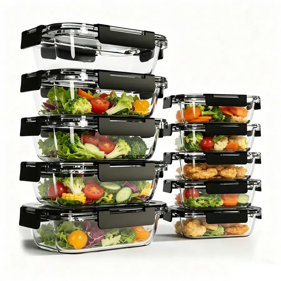 10 Packs Glass Meal Prep Containers, Glass Food Storage Containers With Lids, Food & Dish Transport-Bus Tubs, Airtight Glass Lun