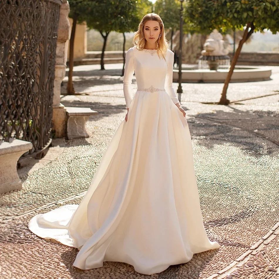 Rückenfreie Brautkleider A-Linie Lange Muslim Dubai Saudi-Arabien Israel Brautkleider Vestido De Novia Maßgeschneidert