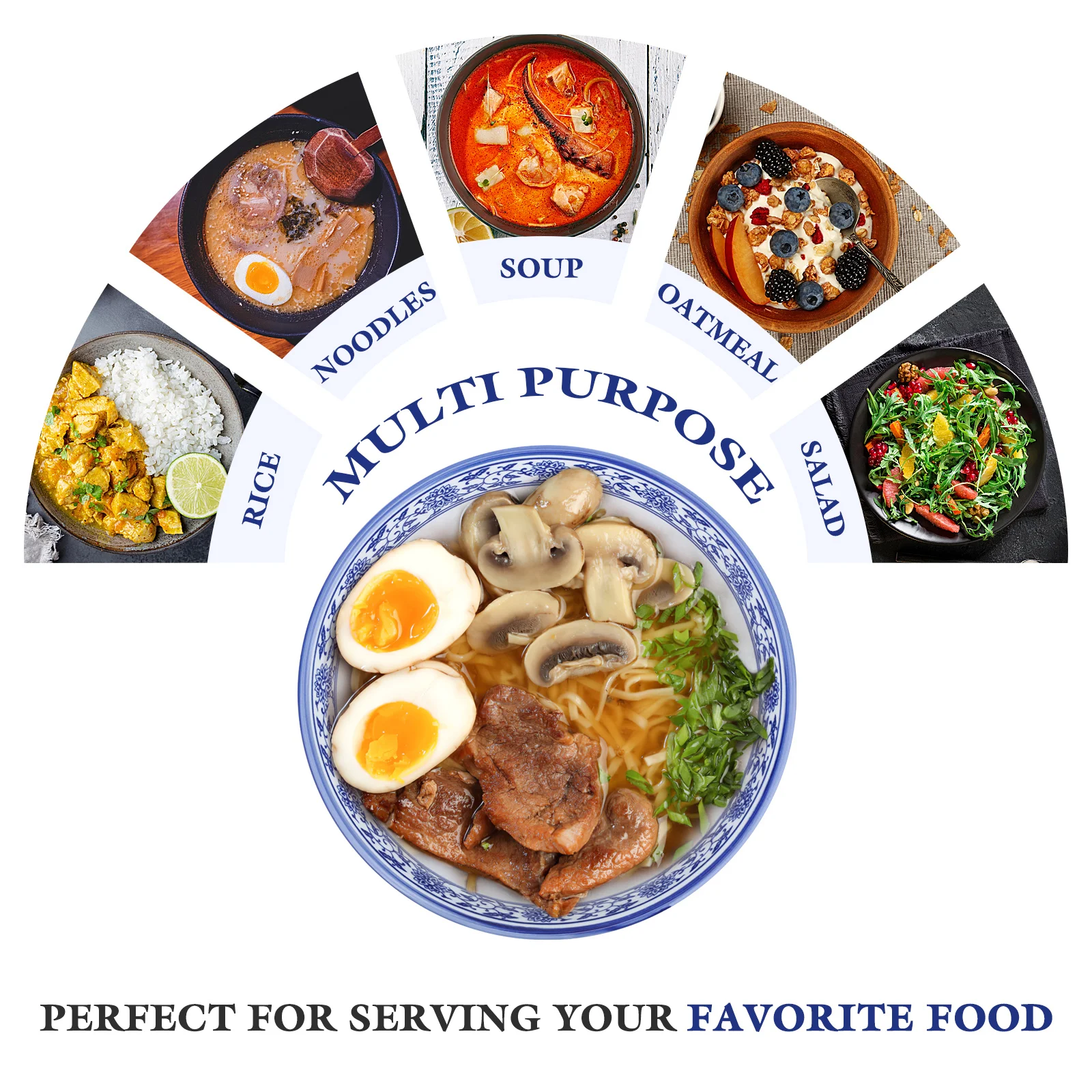 

1Pcs Chinese Style Blue and White Porcelain Bowl Food Grade Ceramic for Hot Cold Meals Home Use Ceramic Bowl