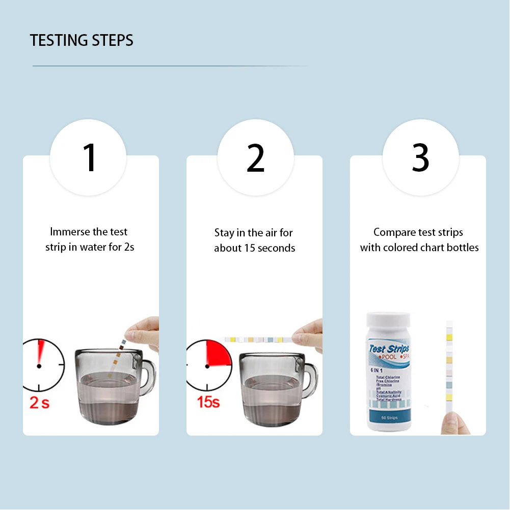 50/100pcs Water Test PH Strips Multipurpose 7-in-1 Chlorine PH Alkalinity Hardness Test Strips Swimming Pool Water Tester Paper