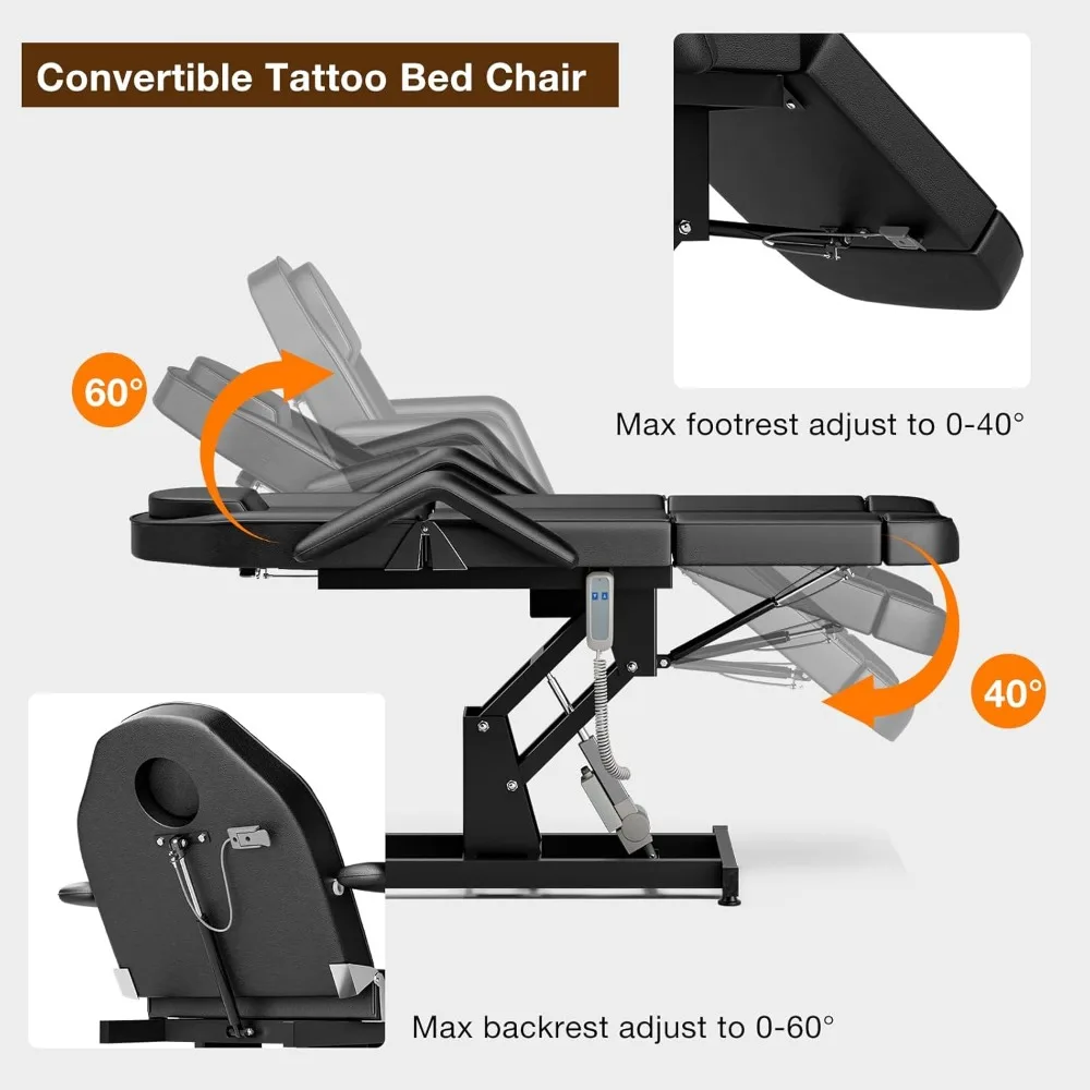 طاولة تدليك كهربائية قابلة للتعديل 21 - 33 بوصة، الطول 73 - 79 بوصة كرسي وشم قابل للتعديل #4