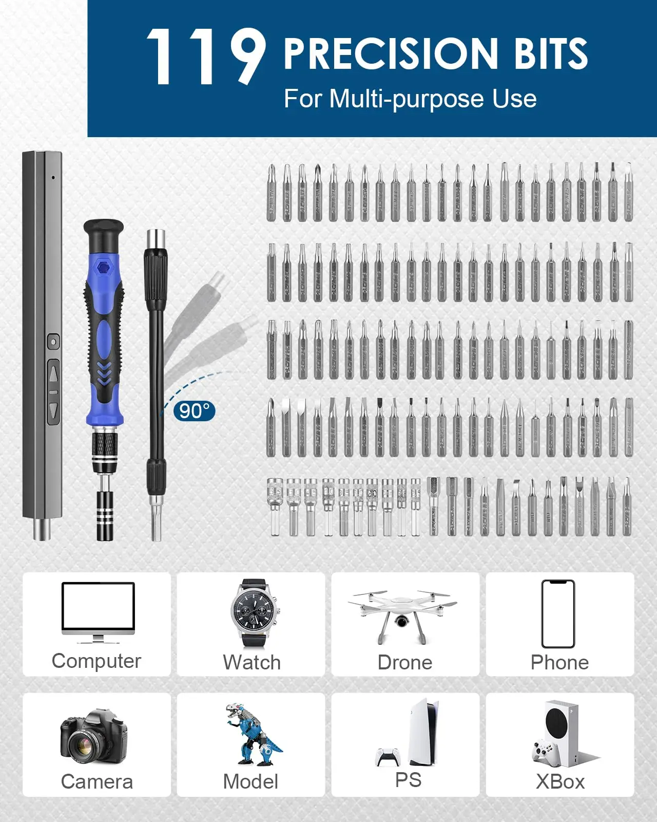 Precision Electric Screwdriver Set 154 in 1 Cordless Mini with 119 Magnetic Bits Portable Repair Hand Tool Kit LED for PC iPhone