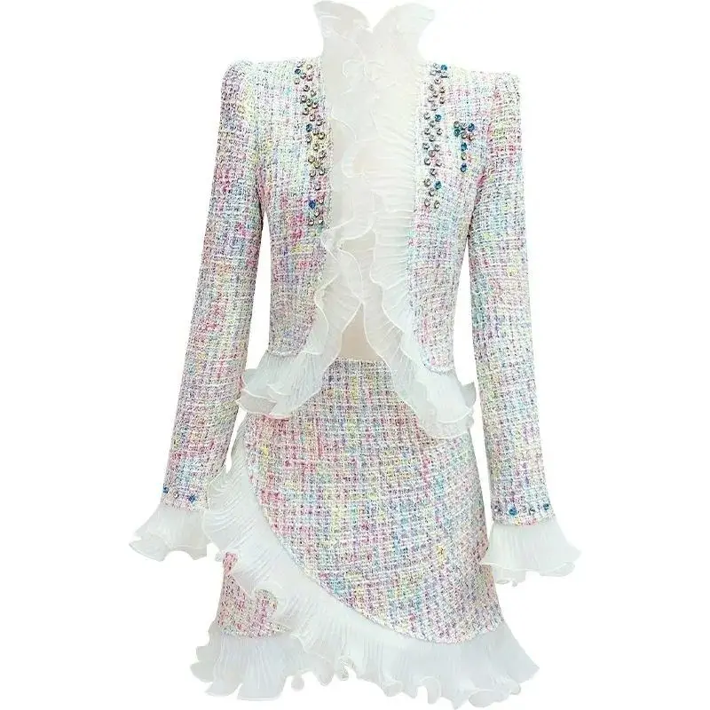 

2026 Spring and Autumn Women Skirt Set New Heavy Industry Embroidery Fashion Long Sleeve Two Piece Set
