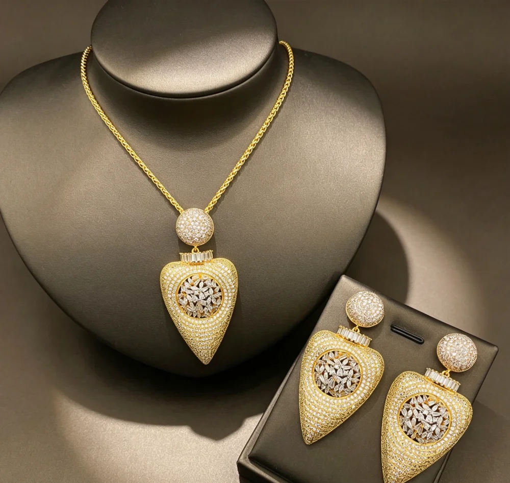 JRH Gold Plated Copper Women Jewelry set Necklace Earrings for Wear Daily Geometric Accessories