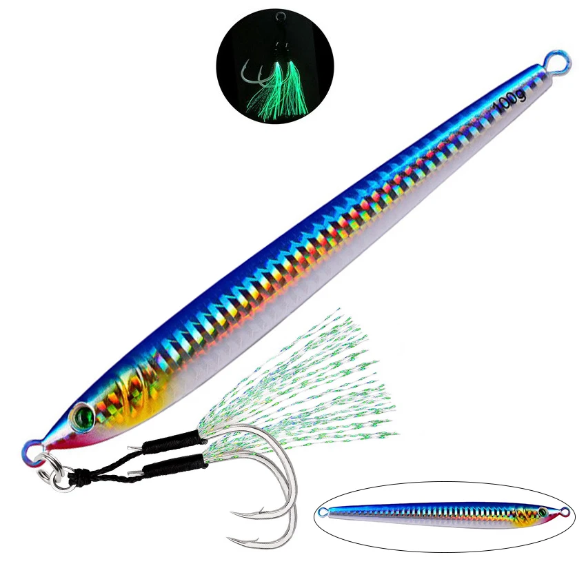 1szt Wolniejsza długa metalowa przynęta wędkarska z haczykiem Wolno obsadzana łyżka jigowa 60G 80G 100G Sztuczna metalowa przynęta na brzegi Sea Tackle — zdjęcie 7