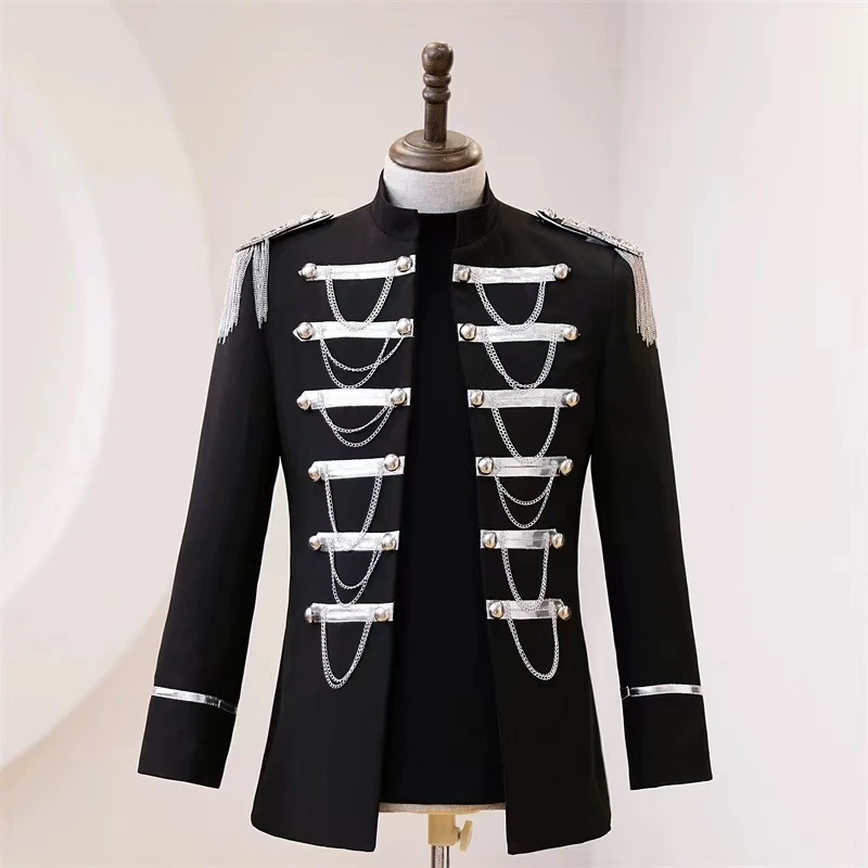 

Male Personality Silver Edge Tassel Casual Suit Coat Male Singer Dance Team Stage Performance Costume Model Runway Clothing