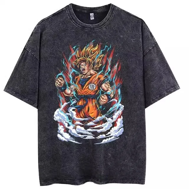 

Футболка DBZ Vintage Wash для мужчин с принтом Гоку в Ультра Инстинкте, повседневная свободная хлопковая футболка с коротким рукавом, аниме-топ