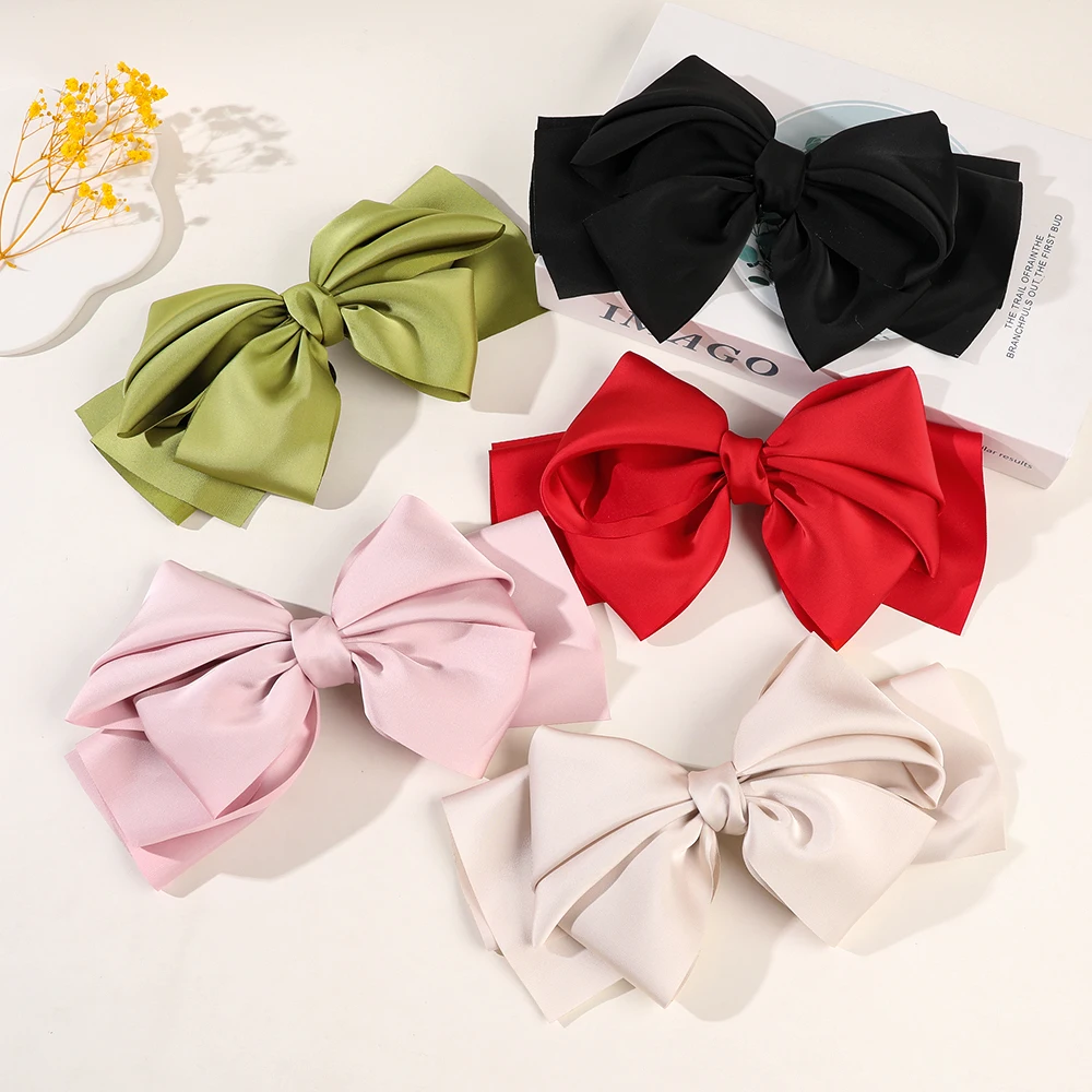 Korean Fashion Headwear Elegant Hair Clips for Girls Solid Satin Ribbon Pin Bow Clip Hairpin Headband Hair Accessories for Women