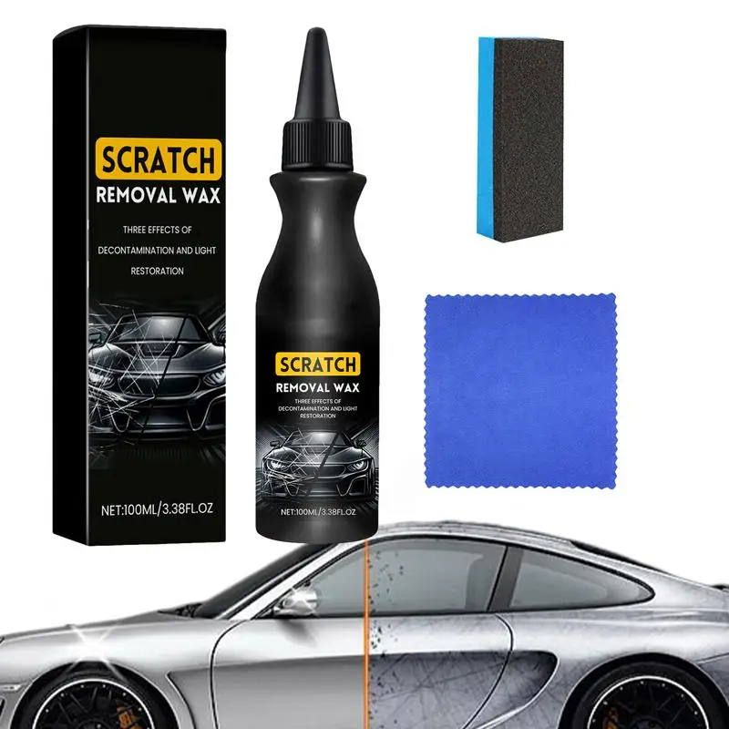 

Car Wax Polish Car Scratch Remover Kit With Non-dust Cloth & Sponge 100ml Car Scratch Remover Kit For All Vehicle Paint Care