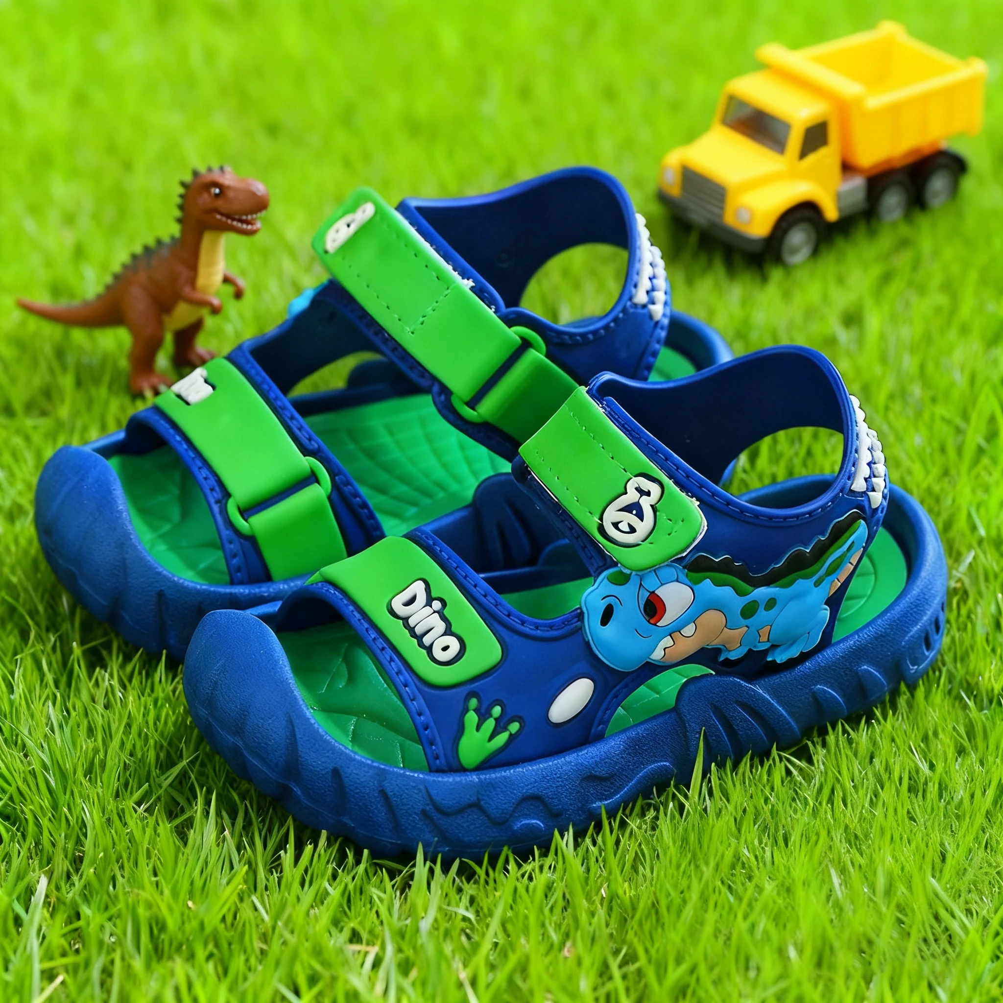 3D-Dinosaurier-Sportsandalen für Kleinkinder, geschlossener Zehenbereich, kollisionssicher, verstellbarer Riemen, rutschfeste Sommerschuhe mit weicher Sohle für den Außenbereich – Detail 5