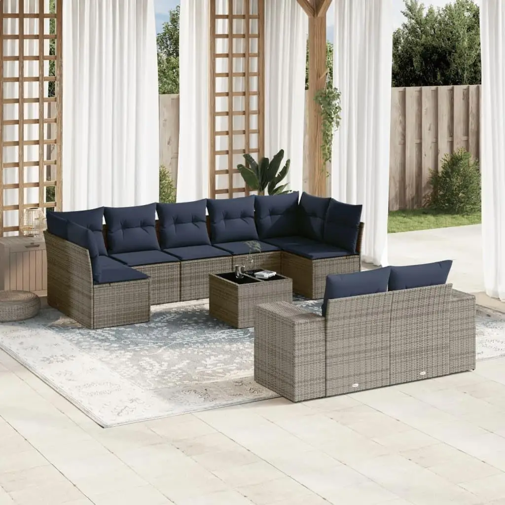 

10 Piece Outdoor Patio Sofa Set with Cushions Gray Wicker Furniture for Garden and Balcony