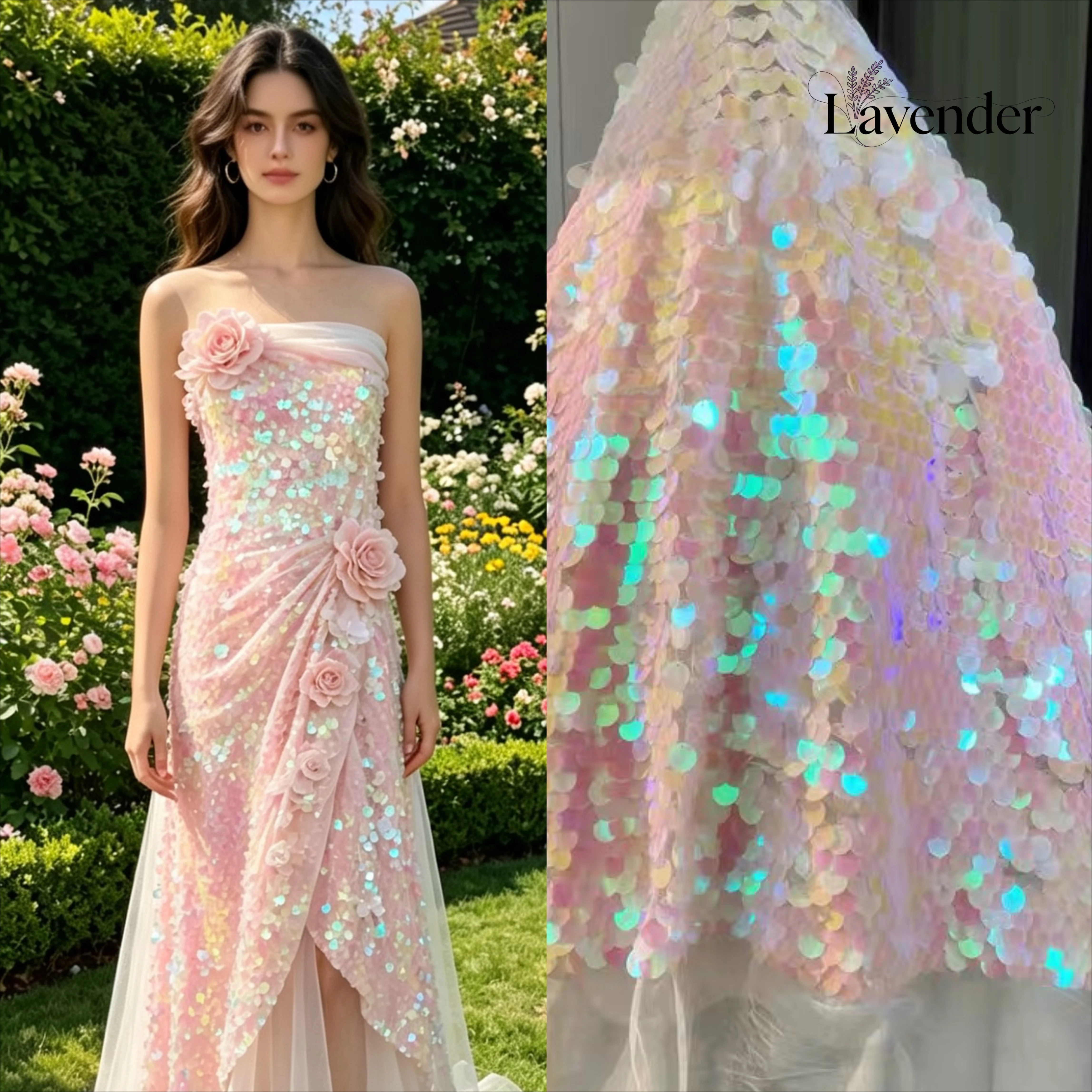

18MM Pink White Fish Scale Sequin Fabric Dense Glitter Material for Evening Dresses Gowns DIY Backdrops Party Decor