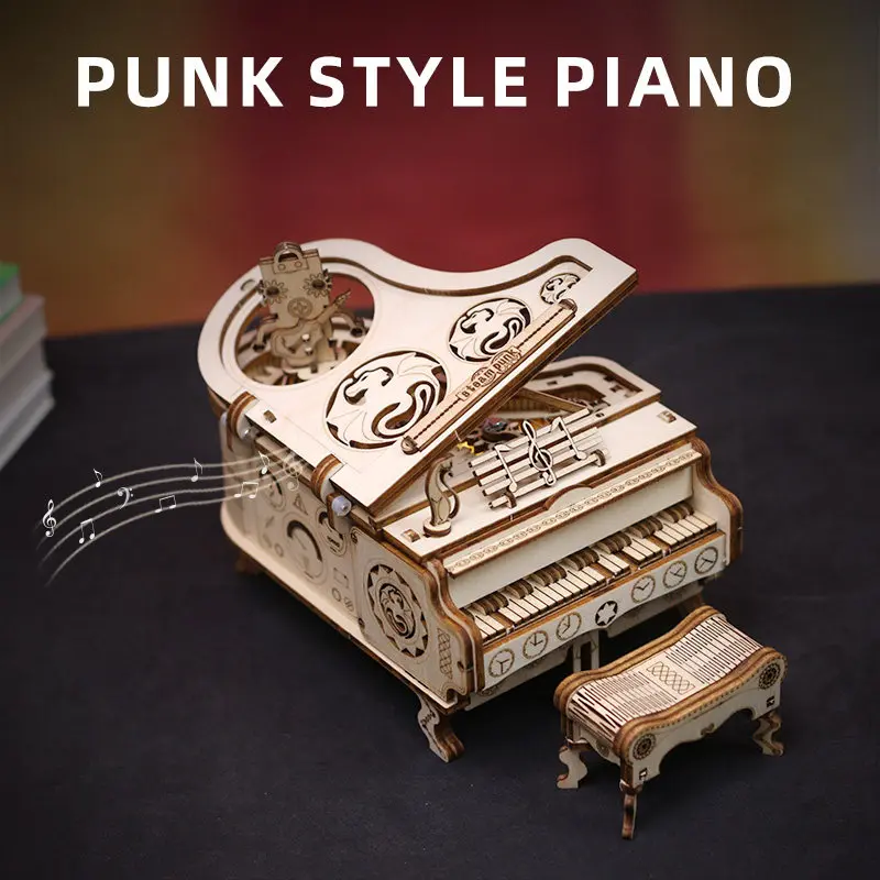 3D Wooden Piano Puzzle Music Box DIY Craft Kit – Mechanical Model Building Set, Birthday Gift , Decorative Desktop Ornament