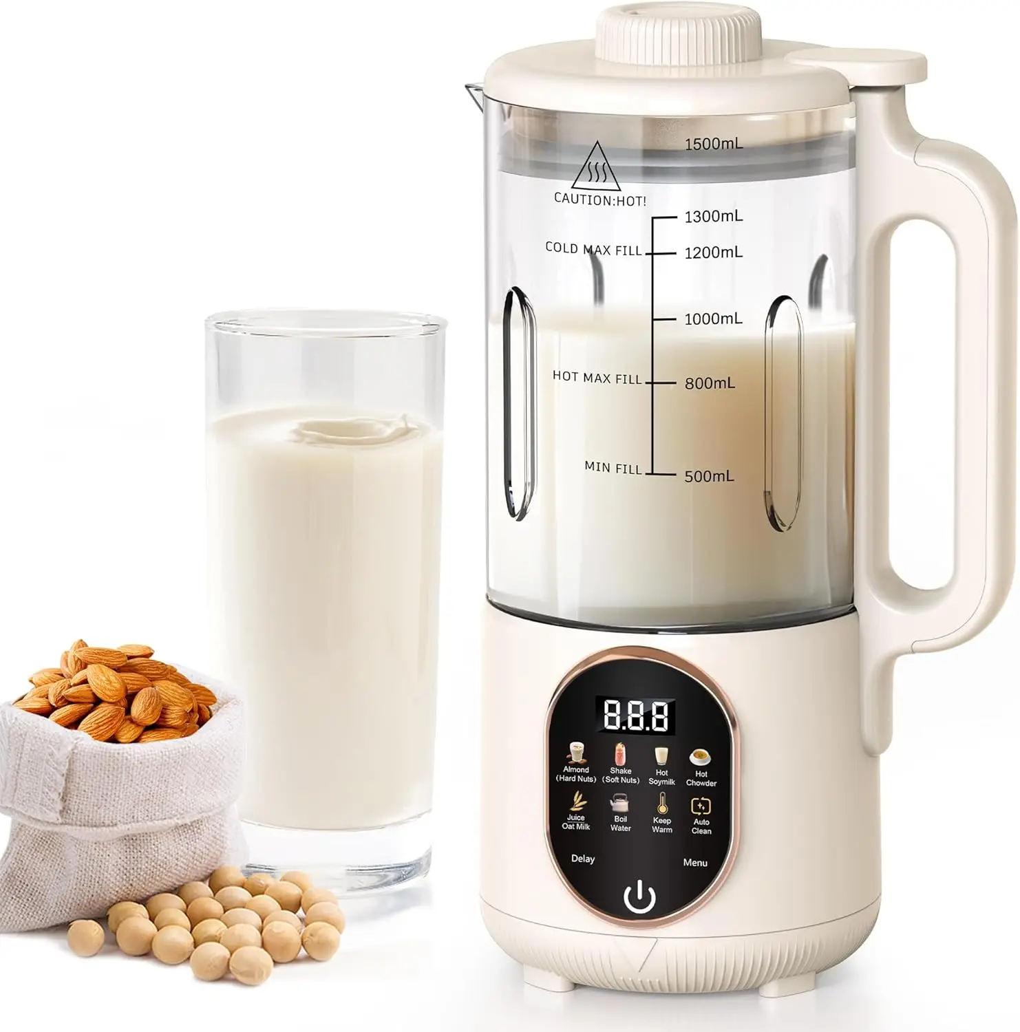 

50oz Automatic Nut Milk Maker, 10-in-1 Machine for Almond, Oat, Soy Milk with Boil, Keep Warm & Auto Clean