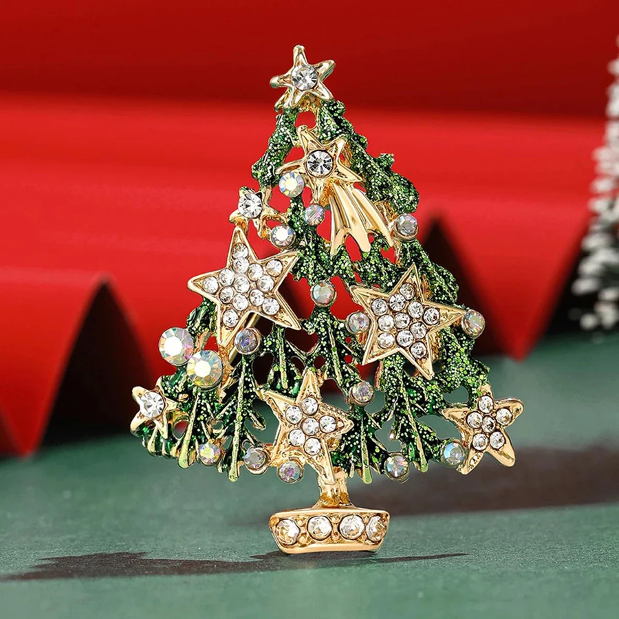 Christmas Rhinestone Christmas Tree Brooches for Women Unisex Enamel Botanical Pin Office Party Friend Gifts Jewelry Accessories