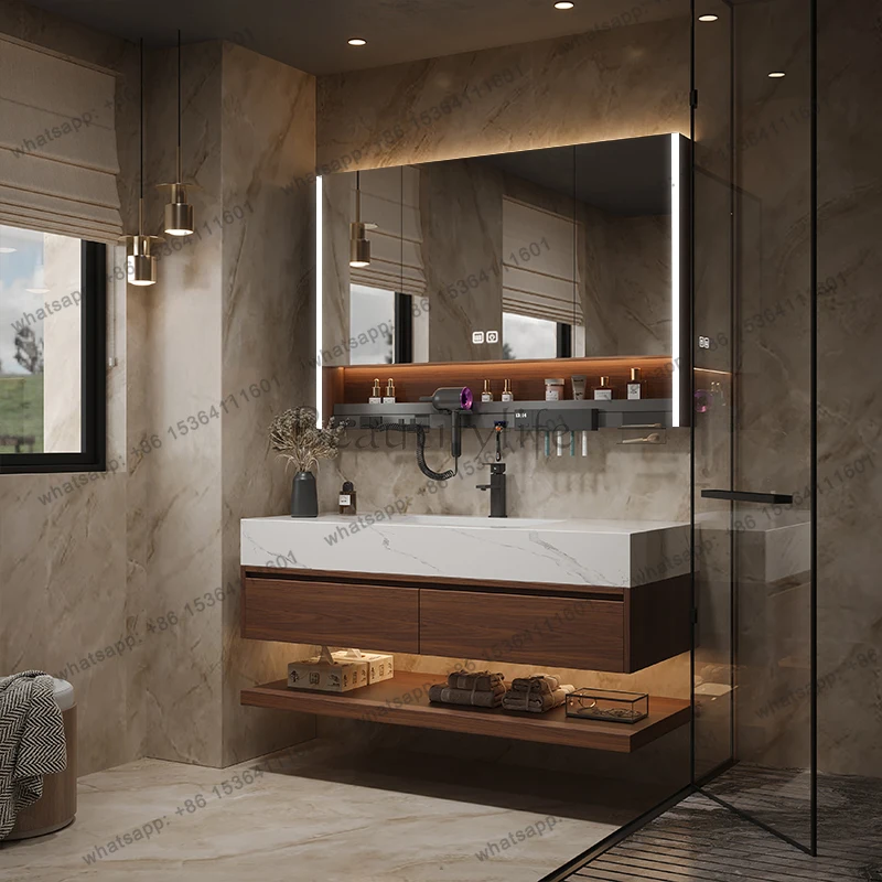 yj57 Bathroom Cabinet Small Mirror Space Saver Paper Skincare Bathroom Cabinet Wooden Gabinete Muebles Hotel Furniture
