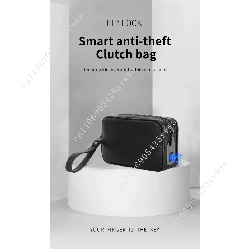 New Model PU Waterproof Fingerprint Lock Men's Bag Anti-theft Leather Wallet Cowhide Business Handbag