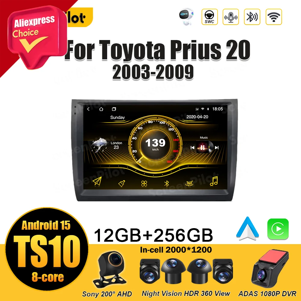 

For Toyota Prius 20 2003-2009 Android 15 Stereo Head Unit Multimedia Video Player GPS Navigation Wireless Android Auto Bluetooth