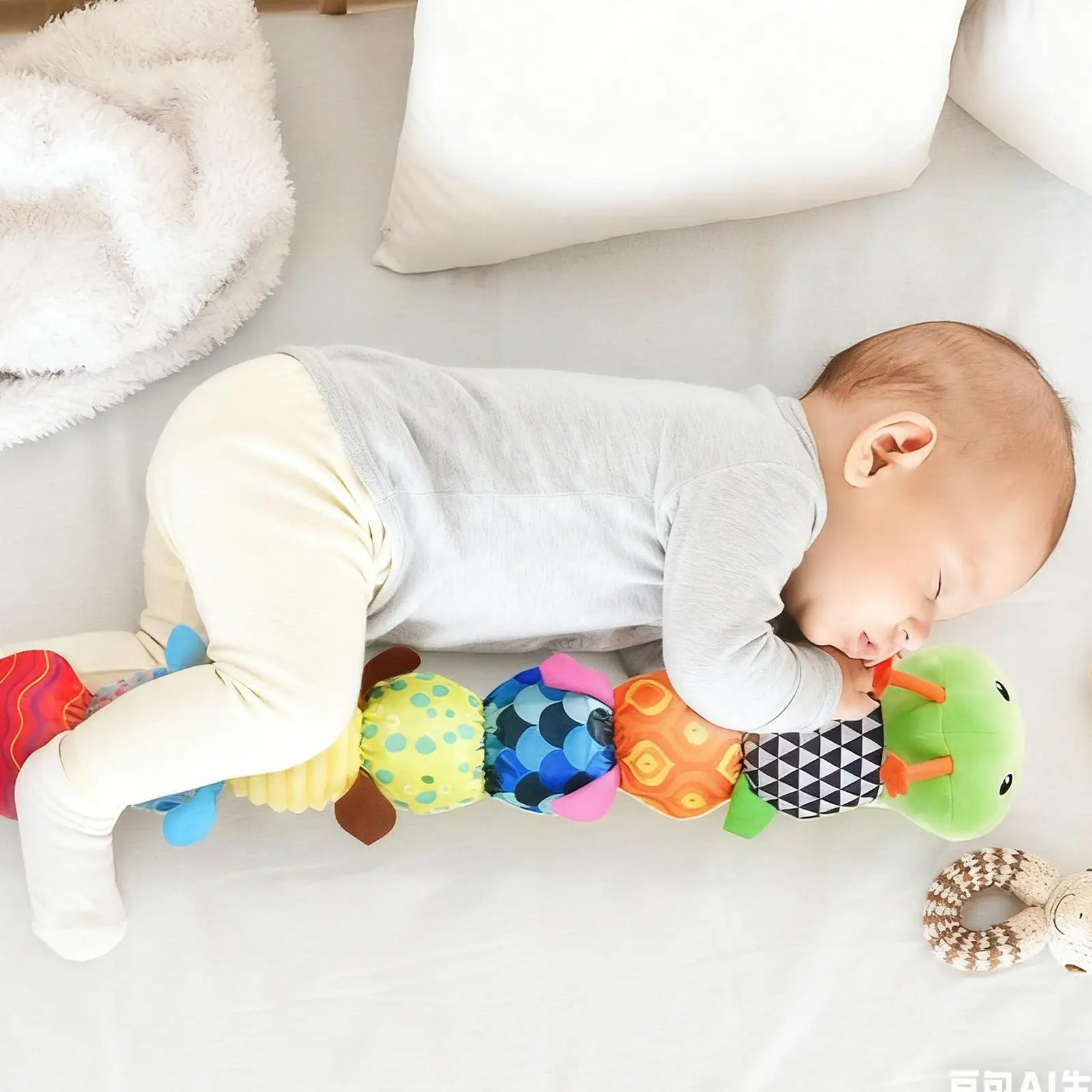 

Plush Teether Toy Caterpillar Shape Teething Doll Calming Sensory Toys for Boy Girl Child Parent Travel Nursery Crib Bedroom