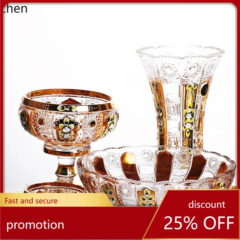 

Enamel flower crystal glass fruit bowl, fruit bucket, vase, sugar bowl, dry fruit snack box, living room decoration