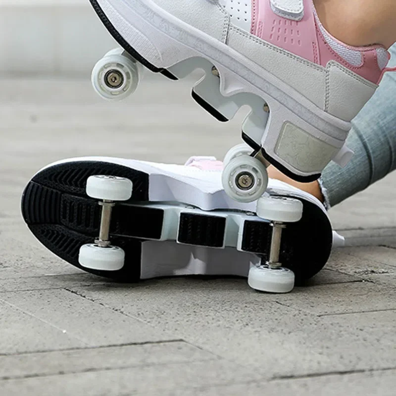 Deform Roller Skate With 4 Wheels Shoes Runaway Parkour 4-Wheel Skates Sneakers Deformation Shoes For Women Youth Adult Gift