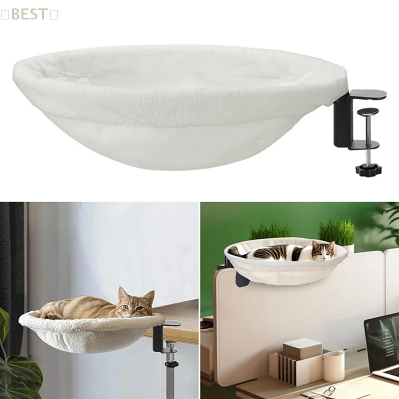 Cat Desk Bed Desk Cat Perch Comfortable Soft Round Desktop Cat Bed Table Mount Cat's Nest With Pet Mat Office Work Deskcat Bed