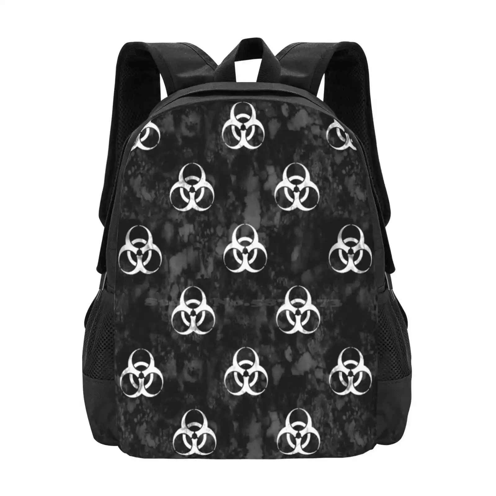 

Grungy Biohazard White On Black Hot Sale Schoolbag Backpack Fashion Bags Biohazard Creepy Radioactive Poison Science Toxic