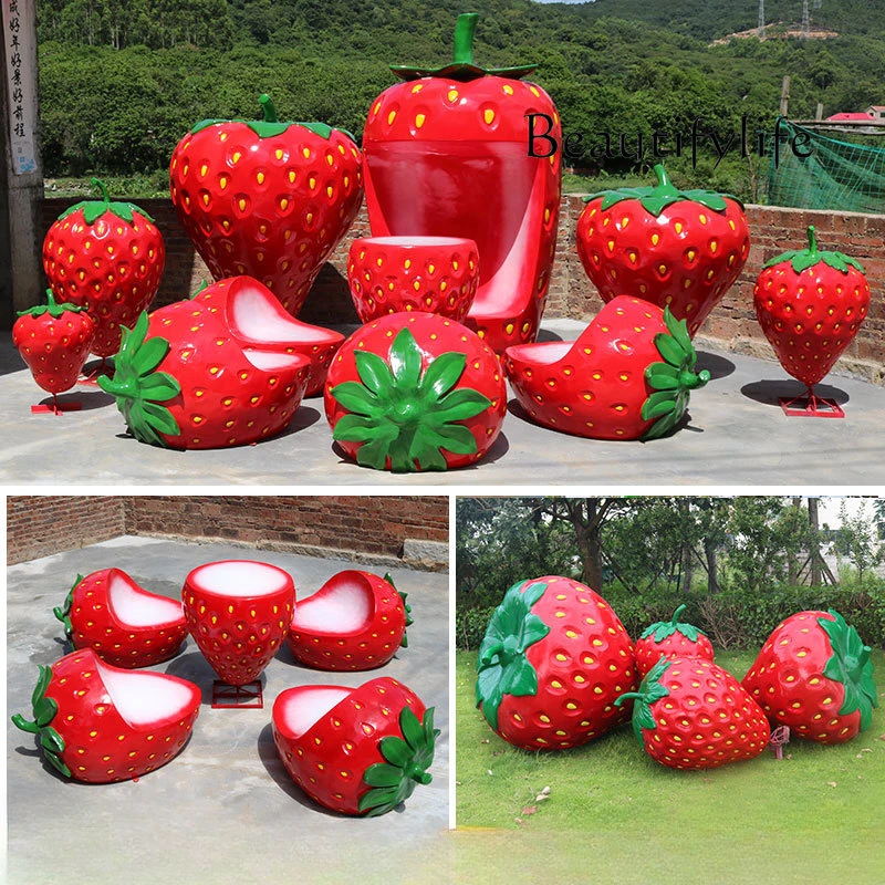 Outdoor Frp Fruit Simulation Strawberry Sculpture Farm Picking Garden Decoration Sketch Ornaments