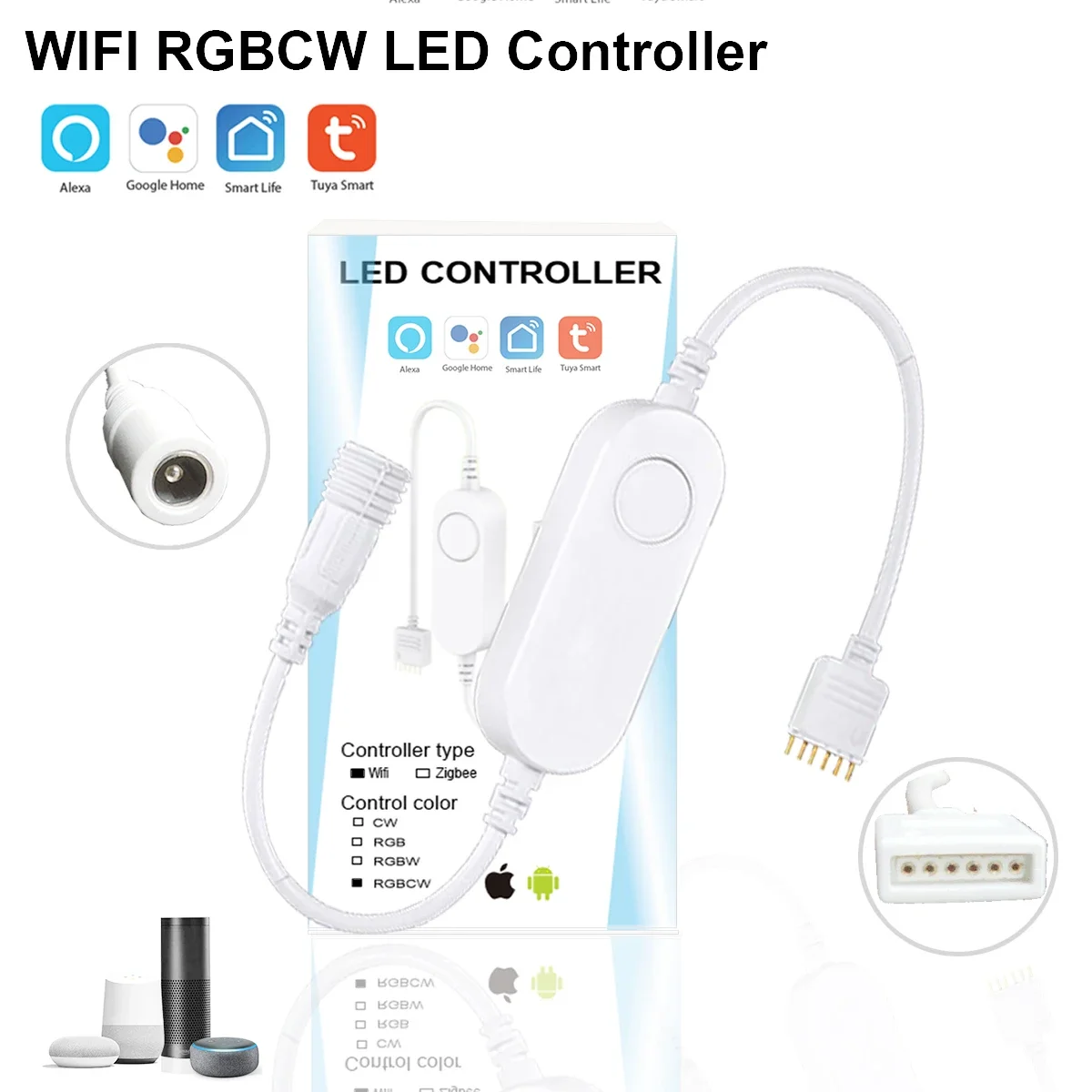 ミニLEDストリップライトdc12v,1m-5m 5050 rgbcw rgb cct 90leds/m,Alexa,Google Home,スマートライフ,アプリ用