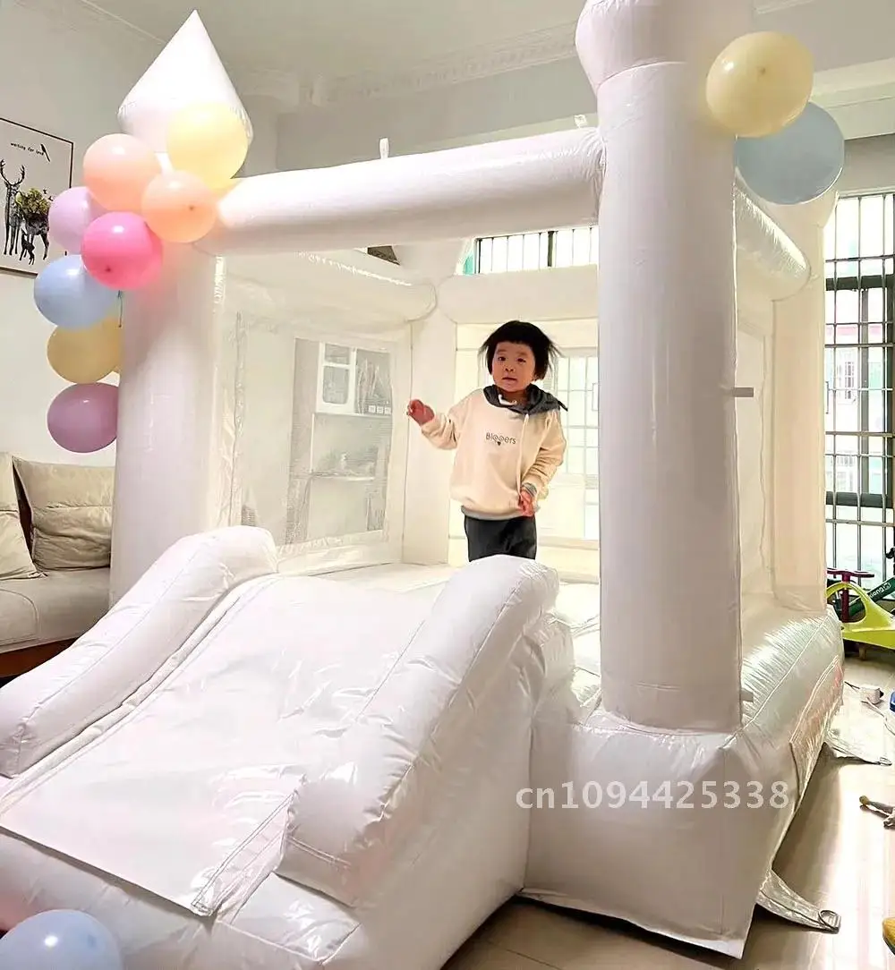 White Small Inflatable Bouncy Castle Wedding Bouncer Bounce House For Home Indoor Play