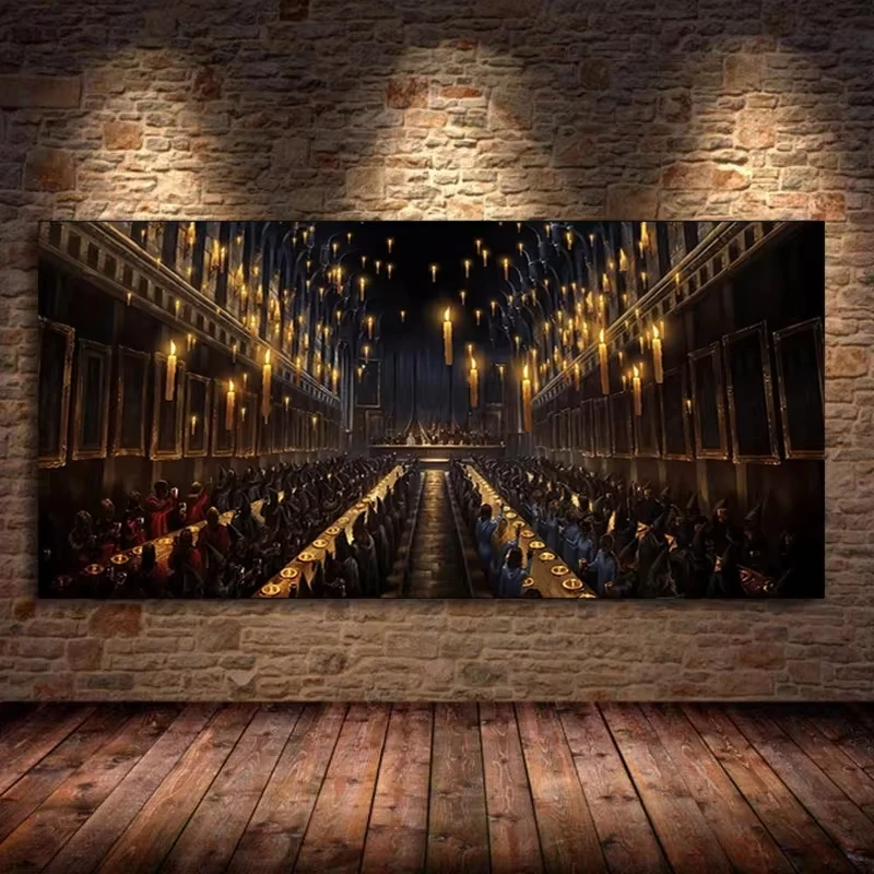 لوحة هاري بوتر الحجرية السحرية على القماش ، ملصق هوغوارتس لمدرسة البومة السحرية ، صورة فنية جدارية ، ديكور غرفة للأطفال