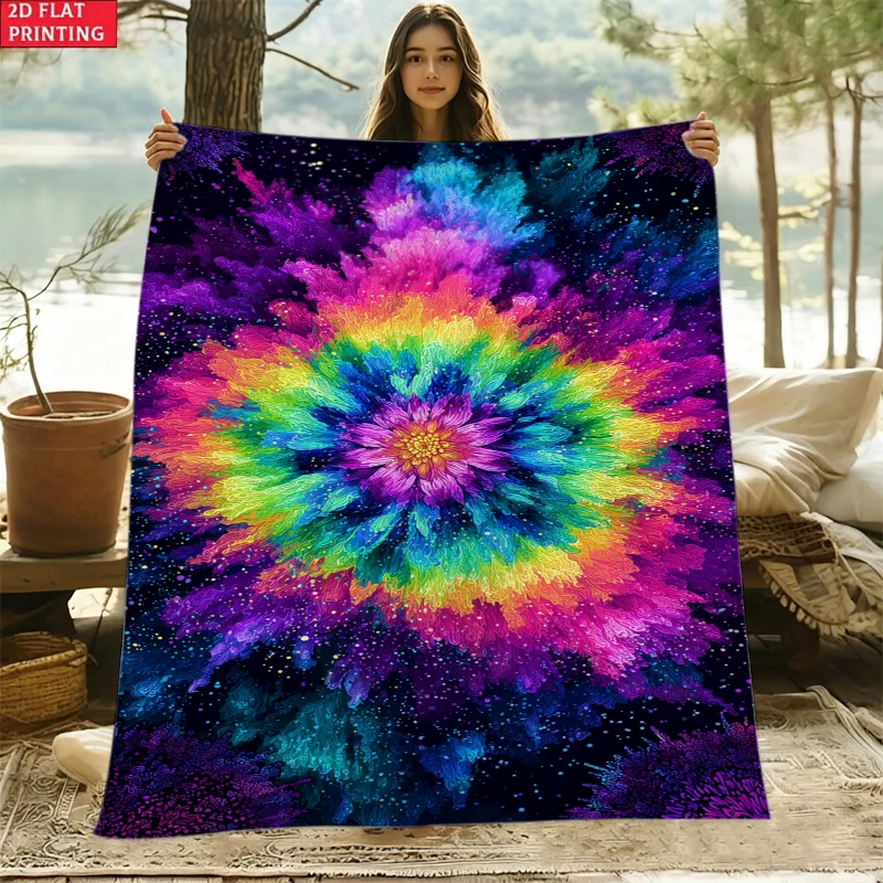 Hippie Aesthetic Throw Blanket Bright Rainbow Spiral Tie‑Dye Swirl Stylish Color Pattern Decor Blanket for Couch  Home Ornament