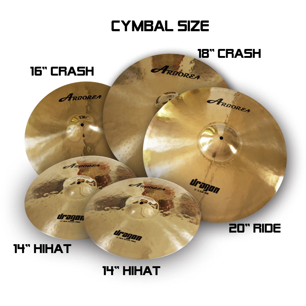 Arborea Cymbal Dragon Series Professional Performance B20 Material Cymbals Pack 14/16/18/20 5-Piece Drum Cymbals CN/SHN 7kg