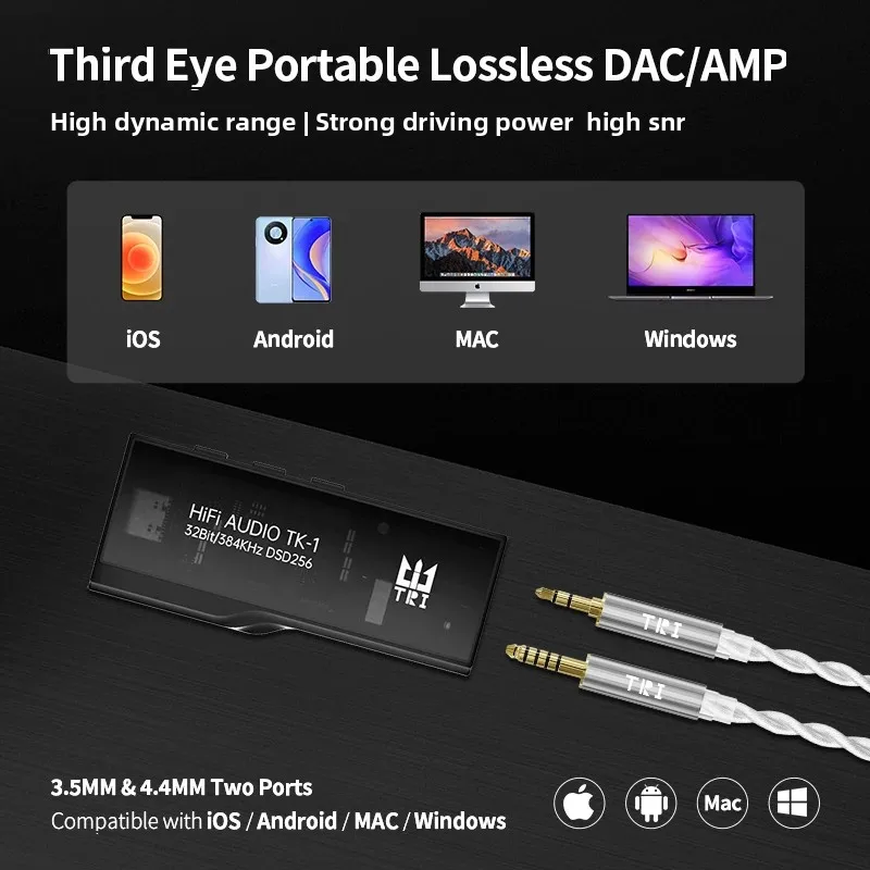 

TRI TK1 Portable Lossless AMP Dual-channel USB DAC Ultra-Low Noise LDO 3.5+4.4MM Two Ports for iOS/Android/MAC/Windows