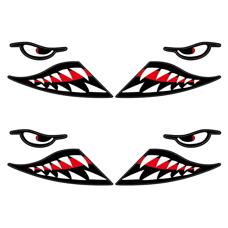 4 Pieces Shark Teeth Mouth Reflective Decals Waterproof Kayak Stickers for Car Kayak Canoe Fishing Boat Truck Decoration