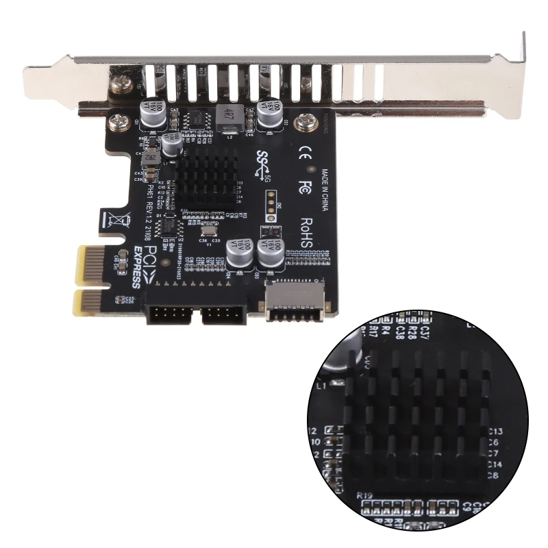 PCI-E to USB 3.0 Expansion Card 5Gpbs Type E PCI Express Card 19/20 Pin Header for Type C Front Panel Mount Adapter