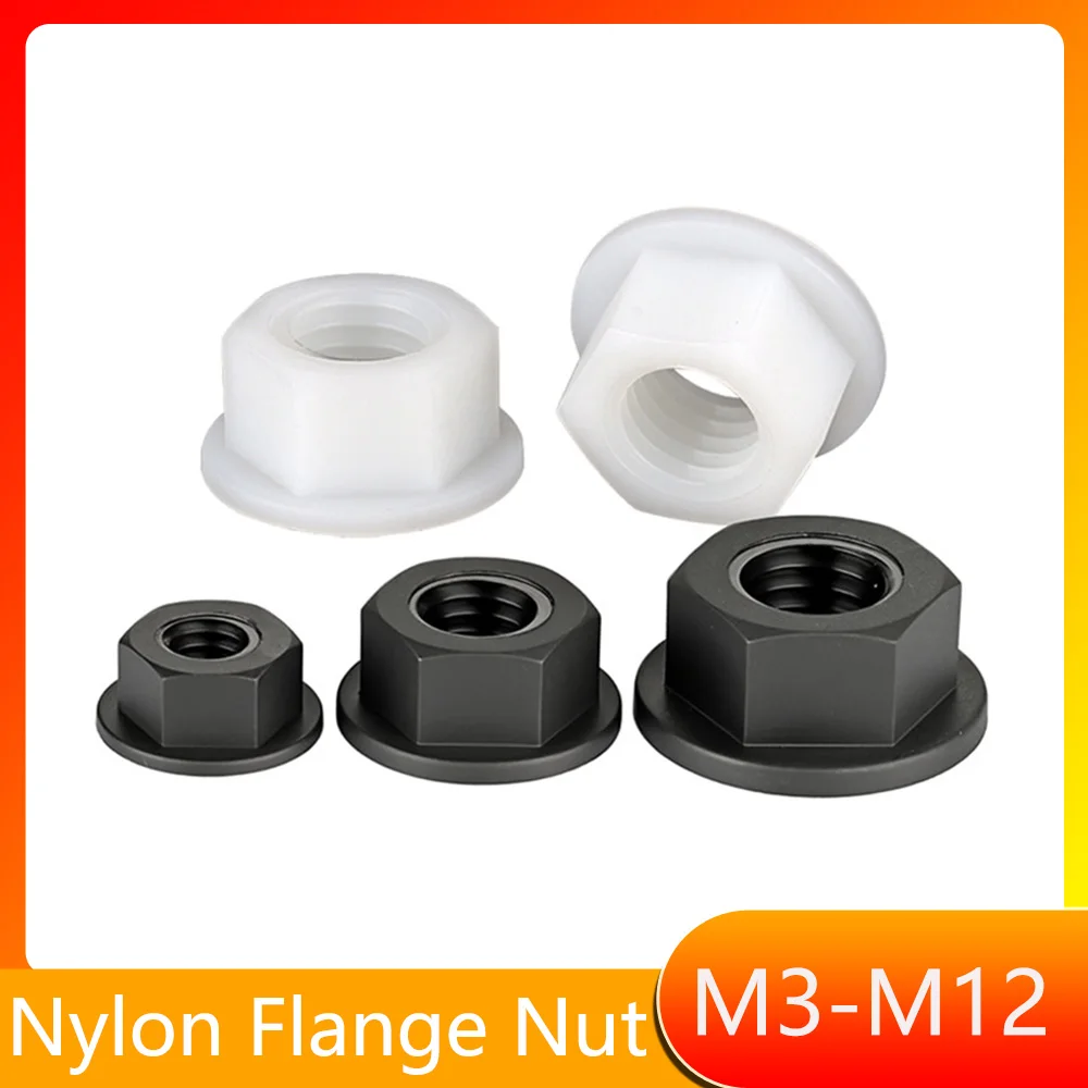 M3 M4 M5 M6 M8 M10 M12 Black White Flat Bottom PA66 Hex Plastic Nylon Electricity Insulation Hexagonal Hex Head Flange Nut