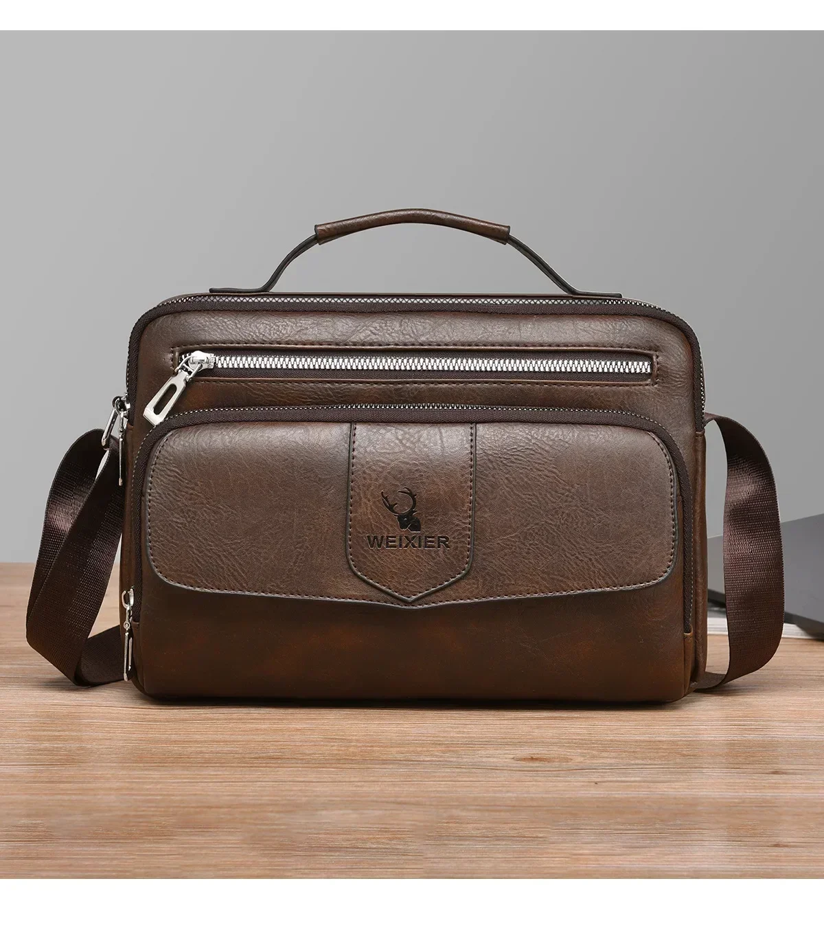 WEIXIER Marken-Herren-Umhängetasche aus PU-Leder mit Großer Kapazität und Mehreren Taschen, Hand- und Schultertasche für Geschäftsreisen und Outdoor-Aktivitäten – Detail 16