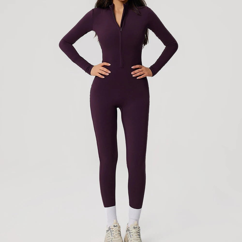 Yoga overall Lange mouwen Dames Sportkleding Gym Rits Jumpsuits Workout Hoge intensiteit Fitness Eendelig nauwsluitend kledingstuk