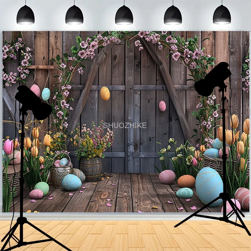 Pastell Frohe Ostern Fotografie Kulissen Prop Mit Haufen Eier Kürbis Kaninchen Kinder Porträt Party Foto Hintergrund ES-01