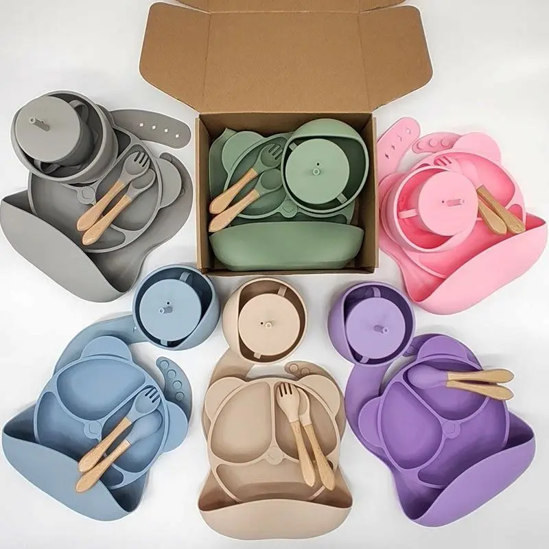 Silicone Suction Plate & Bowl for Baby, Kids Feeding Tableware, Infant Supplies