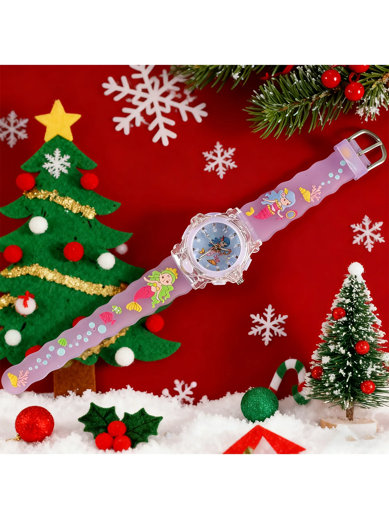 New Stylish Mermaid Watch, Quartz Watch with Light Blue Silicone Strap for Men and Women, Cute Student Wristwatch