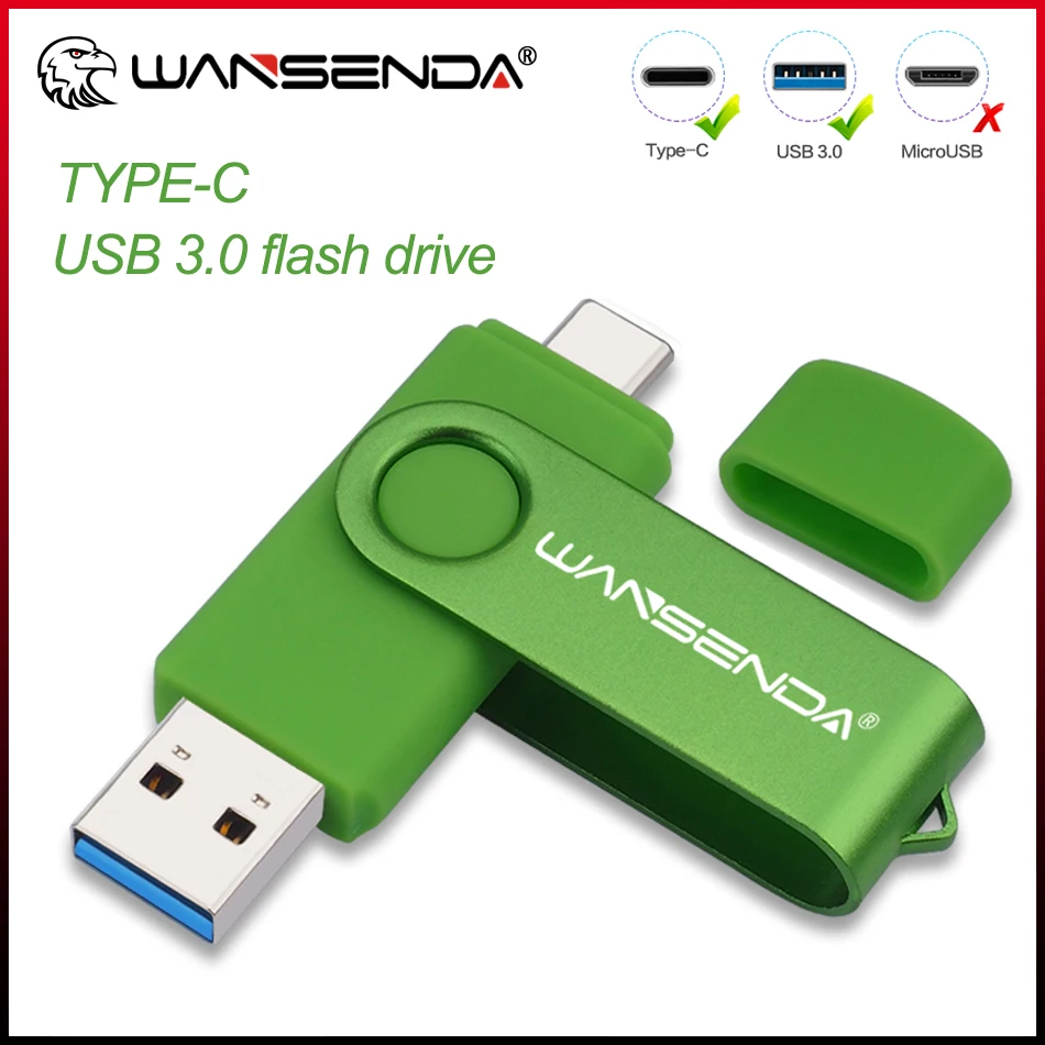 WANSENDA 128GB USB 3.0 TYPE C Flash Drive Rotation Pendrive 512GB 256GB 64GB 32GB High Speed 2 IN 1 Thumbdrive Memory Stick