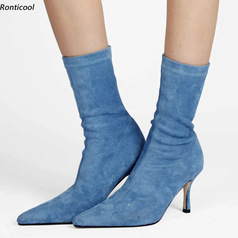 

Ronticool Handmade Women Spring Flexible Ankle Boots 8.5 Cm Thin Heels Pointed Toe Red Yellow Lake Blue Party Shoes Size 35 45