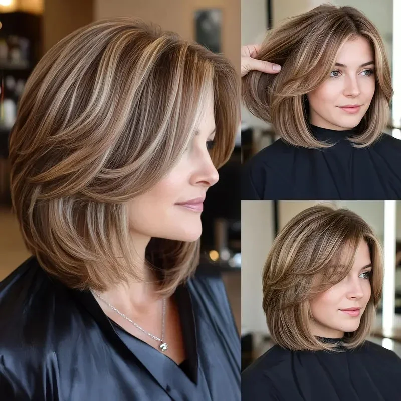 Warm Brown with Blonde Highlight Wave Wigs Lace Front Wigs